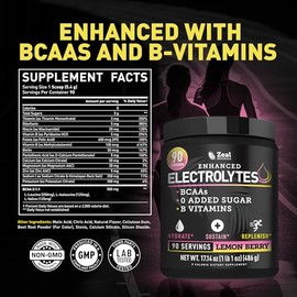 Zeal Electrolyte Powder - 90 Servings | Keto Electrolytes Powder | Zero Sugar, BCAAs, B-Vitamins | Potassium, Zinc, Magnesium | Hydration Powder Recov