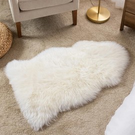 WL&ALLEN Genuine Sheepskin 100% New Zealand Sheepskin Wool Area Rug |Single Pelt 2'x 3', Ivory White
