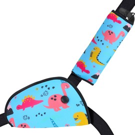 LAHAQIQI Seat Belt Pads for Car, Children's Seat Belt Pads, 2 Piece Seat Belt Set, Adjustable Shoulder Pad with Non-Slip Positioning Clip for Travel (Dinosaur Blue)