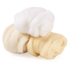 Boutigem 60G 3 Colors White Needle Felting Wool, Soft Chunky White Wool Roving for Needle Felting, Spinning Fibre Wool Roving for Beginners DIY Wool Painting Animal Crafts Supplies Material