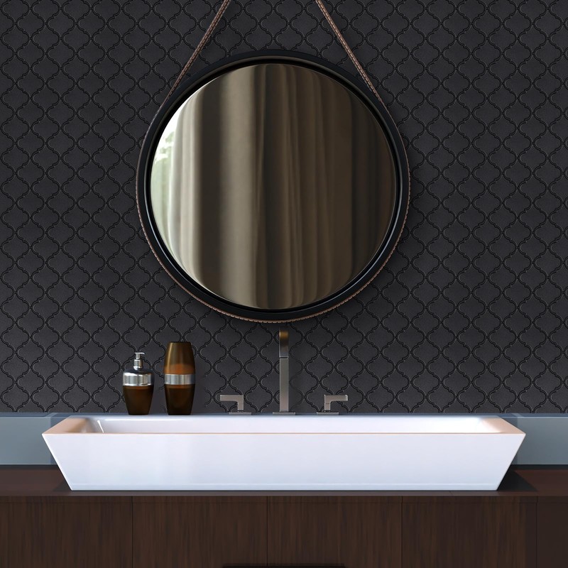 WalDecoo Arabesque Peel and Stick Backsplash for Kitchen, Matte Black