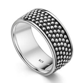 Materia Women's Men's Ring Antique with Dots 925 Silver Wide Solid #SR-109, Silver