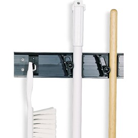Carlisle FoodService Products Roll 'N Grip Plastic Broom Holder Wall Mount, Bathroom Organizer, Kitchen Organizer with Quick Release for Kitchen, Restaurant, Home, 1.75 Inches, Black, (Pack of 12)