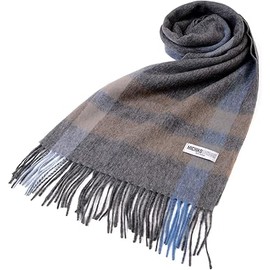 Michiko London 100% Wool Scarf  – Classic Gray Plaid, Cold Weather Protection