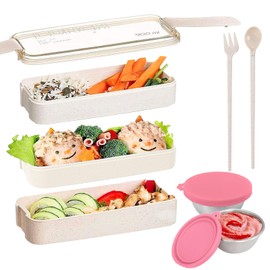 PIWOSGOL Bento Box Lunchbox Brotdose, 3 Fächer Stapelbare Bento Lunch Box mit 2 Saucenbehälter, Lecksicher, Mikrowelle sicher, meal prep boxen für Erwachsene Kinder Schule Picknick Büro Reise