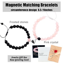 PRIVATEDIY Couples Bracelets King&Queen Matching Bracelets His and Her Heart Long Distance Natural Stone Jewelry Love Relationship Gifts for Women Men (Black&Pink)