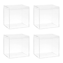 Keboyoe Pack of 4 Acrylic Boxes with Lid, Acrylic Box, Display Box, Gift Box, Transparent, Small, Transparent, Square Acrylic Box for Jewellery, Showcase, Figures, 8.5 x 8.5 x 8.5 cm