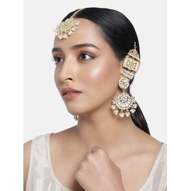 Aheli Modish Faux Kundan Earrings Maang Tikka Set Indian Wedding Party Traditional Ethnic Fashion Jewlery Gift for Women