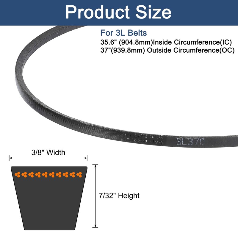 sourcing map 3L370 Classic Wrapped Rubber V-Belt, 37"(940mm) Outside Circumference,