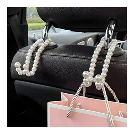 NYTKL 2PCS Elegant Pearl Car Seat Headrest Hook, Cute Vehicle Back Seat Hanger Purse Hook, Auto Interior Decor Strong Load-Bearing Headrest Hanger for Handbag Keys Grocery Bags