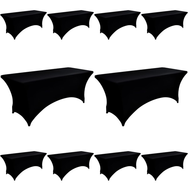 ZarzaaSik 10-Pack 8ft Black Spandex Table Covers for Rectangle Folding
