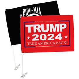 Trump Flag Trump Take America Back 2024 Car Flags with POW MIA Veterans Military Armed Forces Memorial Vehicle Auto Window Decor Bandera Outdoor Pole Accessories Gifts for Him, Made in USA
