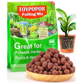 TOYPOPOR Leca Clay Pebbles for Plants, (3 Quarts) Leca Balls, Lightweight Clay Ball, Potting Mix, Grow Media Used for Drainage, Decoration, Aquaponics, Hydroponics and Other Gardening Essentials