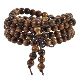 Nupuyai Wooden 108 Beads Mala Bracelet for Men and Women, Rosary Wooden Beads Buddhist Prayer Beads Tibetan Wrap Bracelet Meditation Reiki Jewellery for Women, Wood, Black Rosewood