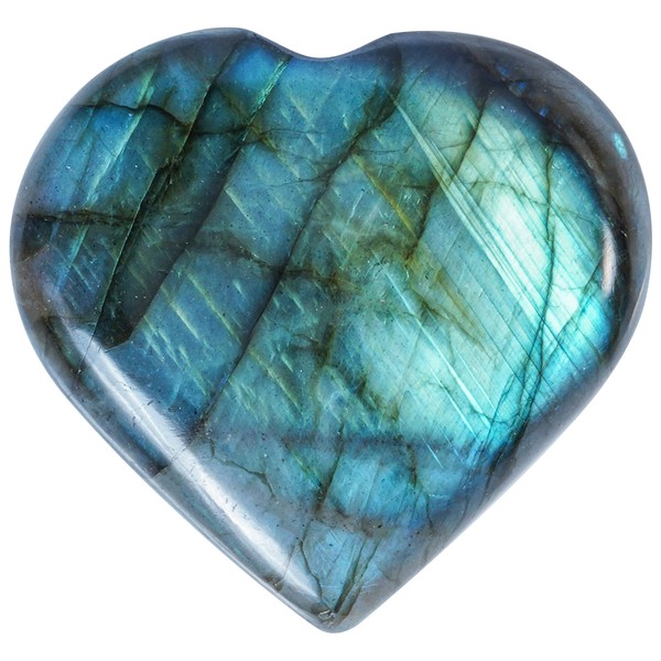 Crocon 50mm Labradorite Heart Stone Large Heart Shaped Puff Stone Set 450+ Carat Pocket Crystal Healing Drum Collection Worry Stone Lucky Charm Meditation Gift Home Decoration