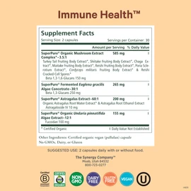 PURE SYNERGY Immune Health | Immune Support Mushroom Supplement | Astragalus and Beta-Glucan Extracts with Organic Functional Mushroom Mycelia | for Year-Round Immune Support (60 Capsules)