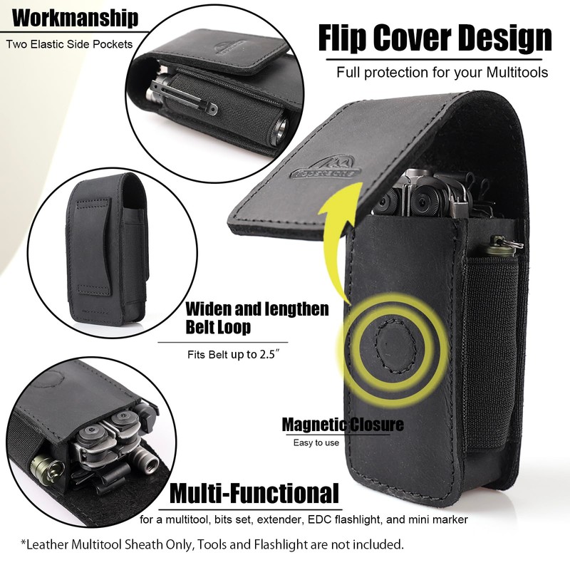 Topstache Leather Multitool Sheath for Belt - Multitool Holster for