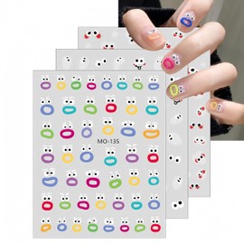 3 Sheet Colorful Cute Big Mouth Nail Art Sticker 5D Embossed Nail Art Stickers Weird Big Mouth Monster Eyes Jelly Nail Sticker Expression Face Nail Stickers for Women Kids DIY Nail Art Decoration