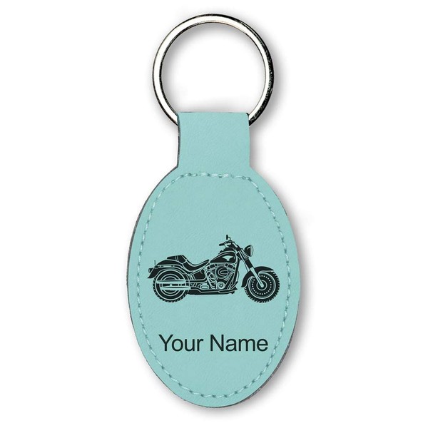 LaserGram Oval Keychain, Motorcycle, Personalized Engraving Included (Teal)