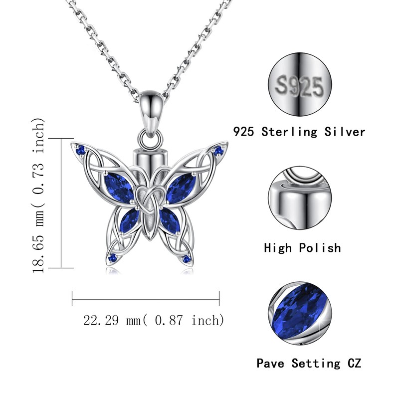 Butterfly Cremation Urn Necklace for Ashes - 925 Sterling Silver