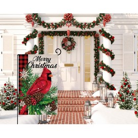 BLKWHT Christmas Cardinal Bird Garden Flag 12x18 Vertical Double Sided Winter Holiday Outside Decorations Burlap Yard Flag BW540