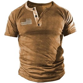 Mens Casual Button Short Sleeve Henley T-Shirts Patriotic Tactical Military Army Shirts for Men XX-Large