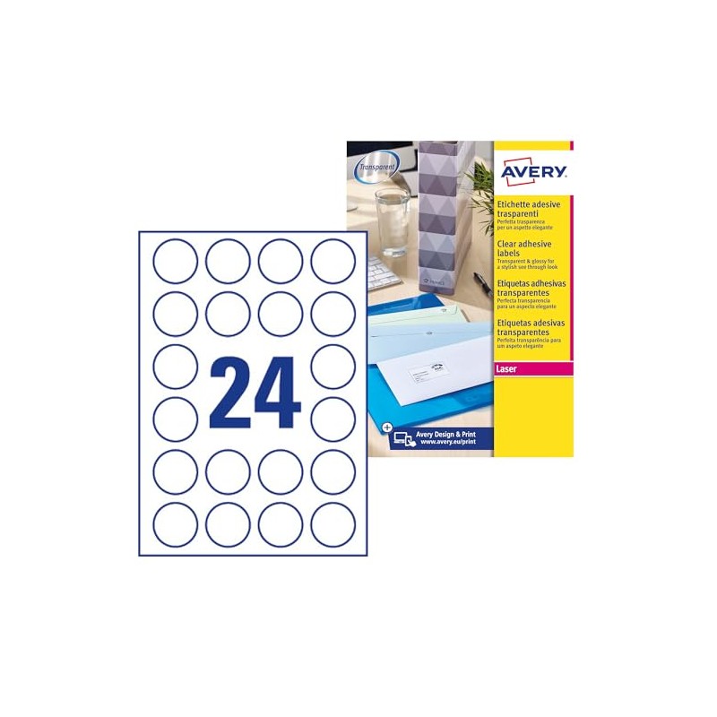 Avery 40 mm Diameter Crystal Clear Labels