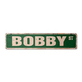Bobby Vintage Plastic Street Sign Childrens Name Room Sign | Indoor/Outdoor | 18" Wide