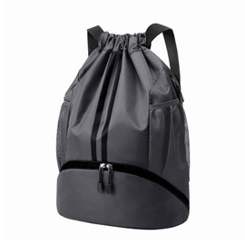 Hoedia Sports Drawstring Backpack - String Swim Gym Bag with Shoes Compartment and Wet Proof Pocket for Women and Men, Dark Grey