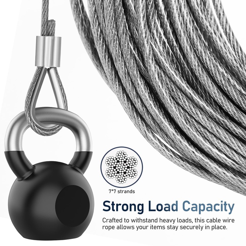 1/8" Wire Rope Kit - 50FT Steel Cable with Loop