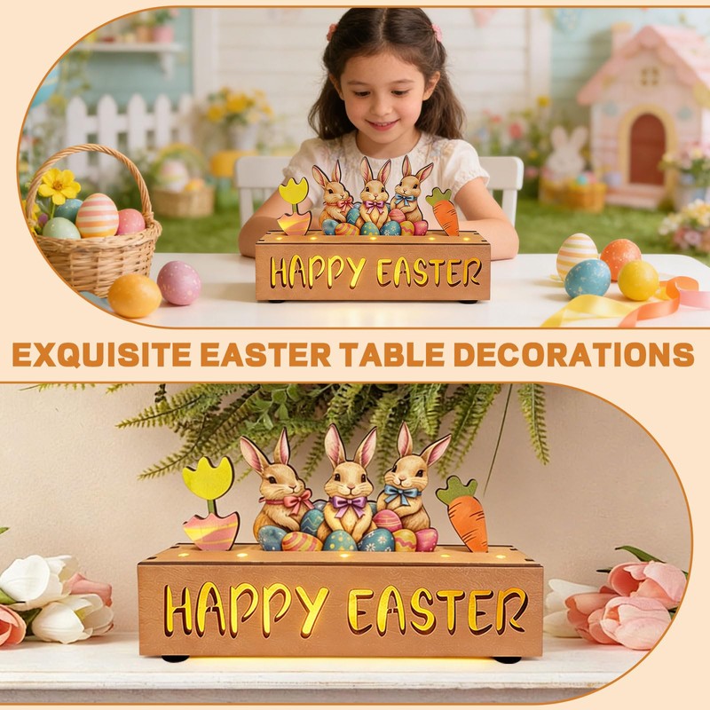 Happy Easter Decorations with LED Lights, Wooden Easter Decor Gifts