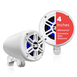 Pyle 4" Waterproof Off-Road Marine Speakers - 2-Way Full Range Stereo System with 360° Rotatable Bracket, Rugged Weatherproof Design, Ideal for ATVs, UTVs, Jeeps, Boats, and Wakeboards, White Colored
