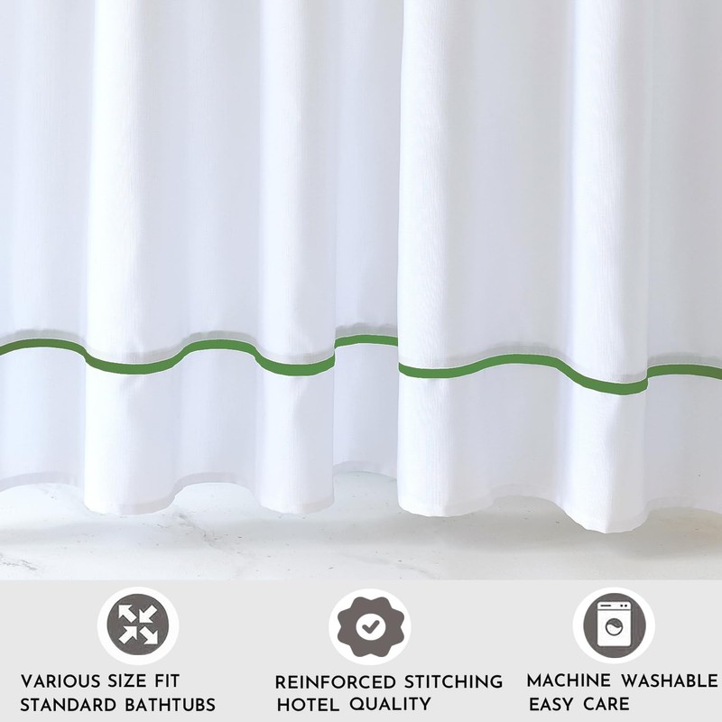 White Shower Curtain with Oliver Green Border, Modern Chic Faux