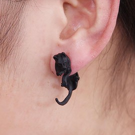 TseenYi Black Leopard Earring Goth Cheetah Jacket Earring Black Cheetah Stud Earrings Cheetah Leopard Front Back Earring Earrings Jewellery for Women and Girls Gifts, Alloy Steel
