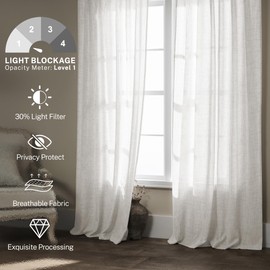 MEETBILY 90 Inches Long Linen Back Tab Curtains 2 Panels Set for Living Room Ivory Light Filtering Semi Sheer Farmhouse Boho Linen Blend Window Drapes for Patio Sliding Door, Muslin Look Cream White