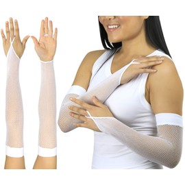 ToBeInStyle Women’s Fashion Fishnet Finger Loop Long Length Novelty Gloves - White
