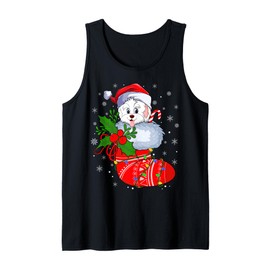 Havanese Dog In Christmas Socks Lights Xmas Tank Top