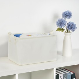 Bidtakay Rectangular Storage Basket,Waterproof Large Storage Bins Box with Handles, Shelf Baskets for Home Office Closet, Decorative Storage Baskets for Home (15"x10"x9"- White)