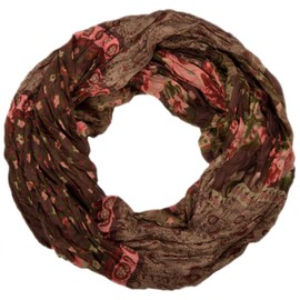 styleBREAKER loop tube scarf with allover floral pattern mix, crash and crinkle, paisley, points, flowers, roses 01014008, color:brown