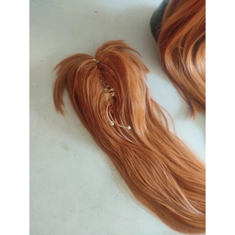 Caracterización Luna Peluca Asuka Langley Evangelion Cosplay Naranja Con Clips