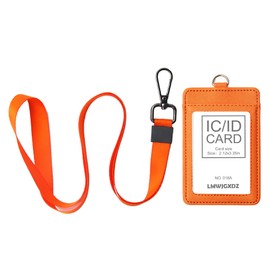 Oretgie Leather Badge Holder with Adjustable Lanyards,Swivel Metal Clasp for Offices, Staff, Students, Employees (Orange)