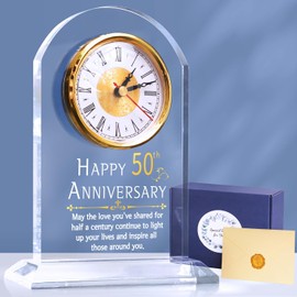 OkiyiD - Regalo de boda para 50 aniversario, reloj de cuarzo de aniversario, reloj de mesa de computadora, 50 años de matrimonio, boda dorada para pareja, padres, abuelos (50 aniversario)