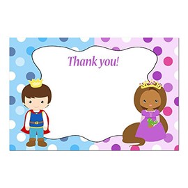 30 Blank Thank You Cards Prince Princess African American Kids Girl Boy Birthday Party + 30 White Envelopes