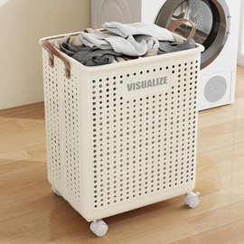 BOHOIDEE Large Foldable Laundry Hamper with Wheels and Handle, Collapsible Rolling Laundry Basket, Versatile Portable Storage Basket for Laundry/Bathroom