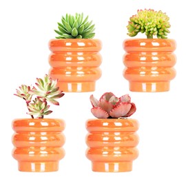 YFFSRJDJ 4.1 inch 4 pcs Ceramic Plant Pots for Indoor Plants, Rainbow Pearl Glaze Planter with Planters for Plants with Drainage Hole, Orchid Pots, Succulent Pot, Small Flower Pot (Orange)