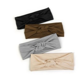 Korsralph Knotted Headbands for Women | 4 Pcs Solid Color Hair Bands - Fashion Elastic Cloth Headbands for Women | Women's Top Knot Head Band