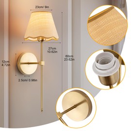ADISUN Wall Sconce Set of 2, Gold Plug in Wall Lamps for Living Room, Hardwired, Rattan Shade Wall Lights Fixture for Bedroom Living Room Hallway Kitchen