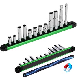 12-Piece 1/4" & 3/8" Drive 10mm Socket Set with 3-inch 3/8 & 1/4 Extension Bars | Deep & Shallow Mirror Finish Socket Set | Magnetic Storage Rail | Cr-V | 6 Point & 12 Point (13 Pack)