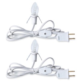 Accessory Cord with One Clear Light Bulb, 6 Feet UL Listed White Cord with On and Off Switch Plugs - Perfect for Holiday Decorations and Craft Projects, 2 Pack
