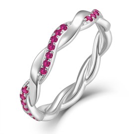 YL Infinity Women's Rings 925 Sterling Silver 5A Cubic Zirconia Birthstone Stackable Ring Eternity Ring Jewellery Gifts for Women Mother Girlfriend, Silver Silver 07-July Ruby, Ruby